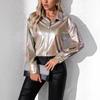 Ladies Spring Summer Lapel Solid Color Loose Long Sleeve All Match Blouse Shirt Top