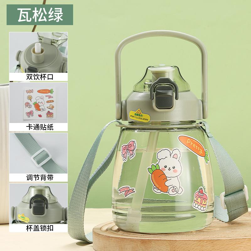 Water bottle summer high value student water cup large capacity sports kettle Internet celebrity straw big belly cup cartoon plastic cup