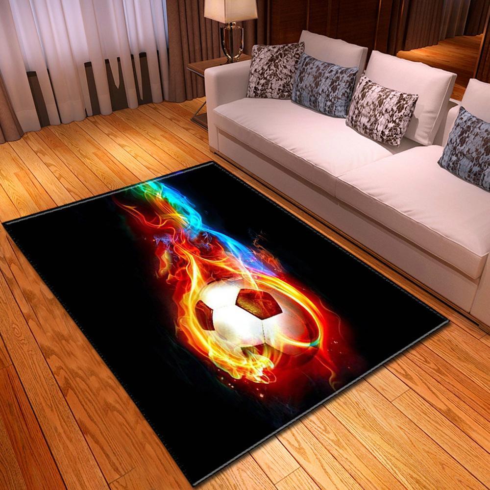 Cool Ice and Fire Soccer Ball Printed Floor Mat, Soft Rug for Bedroom Living Room Game Room, Sports Home Decor Carpet
