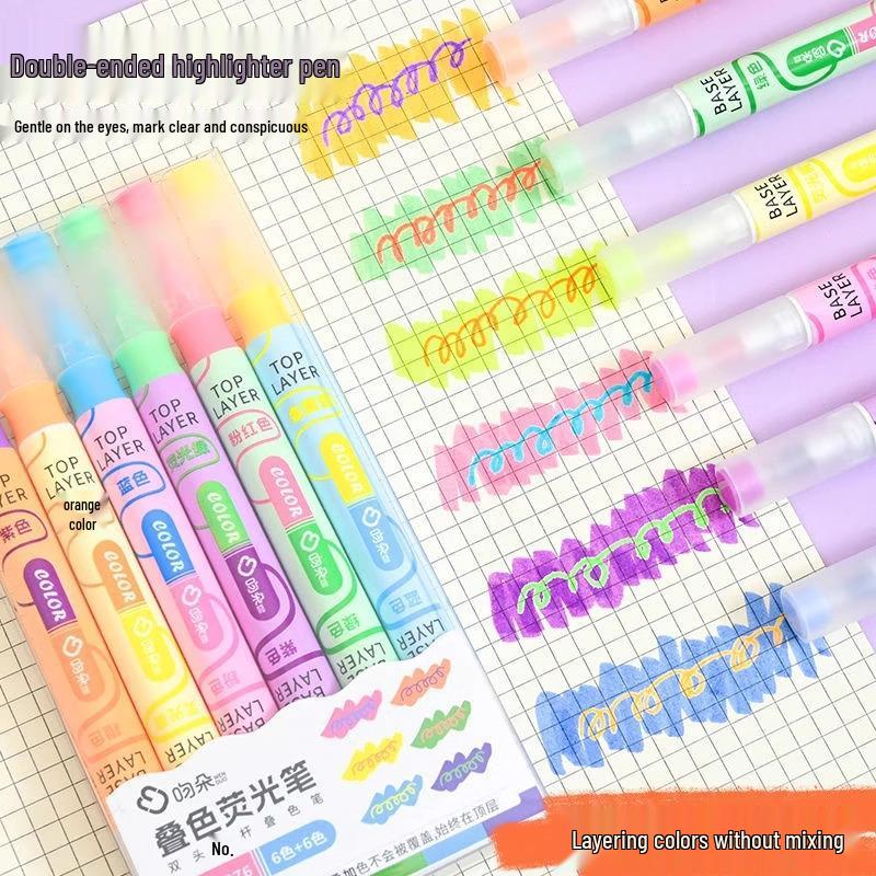 Back-to-School Essentials: Layered Double-Headed Highlighter for Students - Colorful Journal Marker