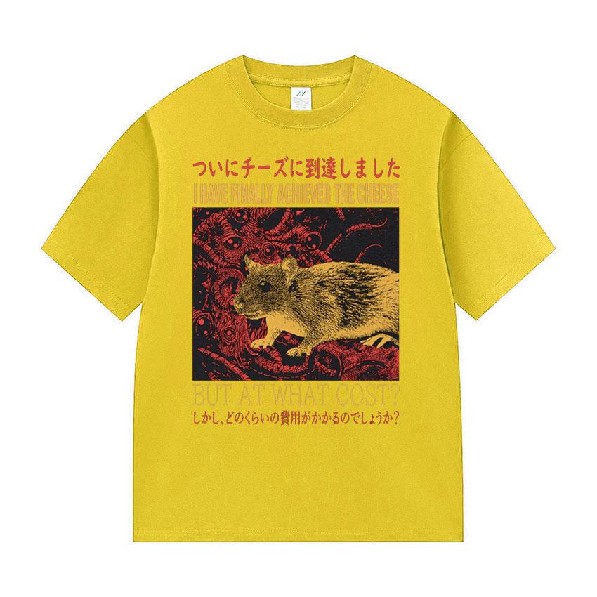 Funny Finally Achieved The Cheese Rat Graphic T Shirt Men's Harajuku Fashion Casual T-shirt Oversized 100% Cotton Unisex Tshirts