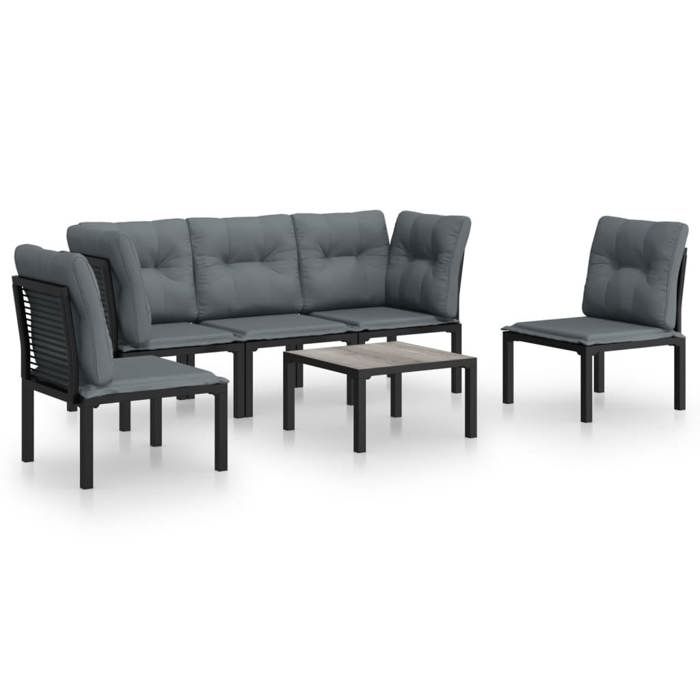 VidaXL Salon de Jardin 6 pcs, Ensemble de Meubles de Terrasse, Mobilier d'Extérieur, Chaise de Patio, Moderne, Noir et Gris 3187737