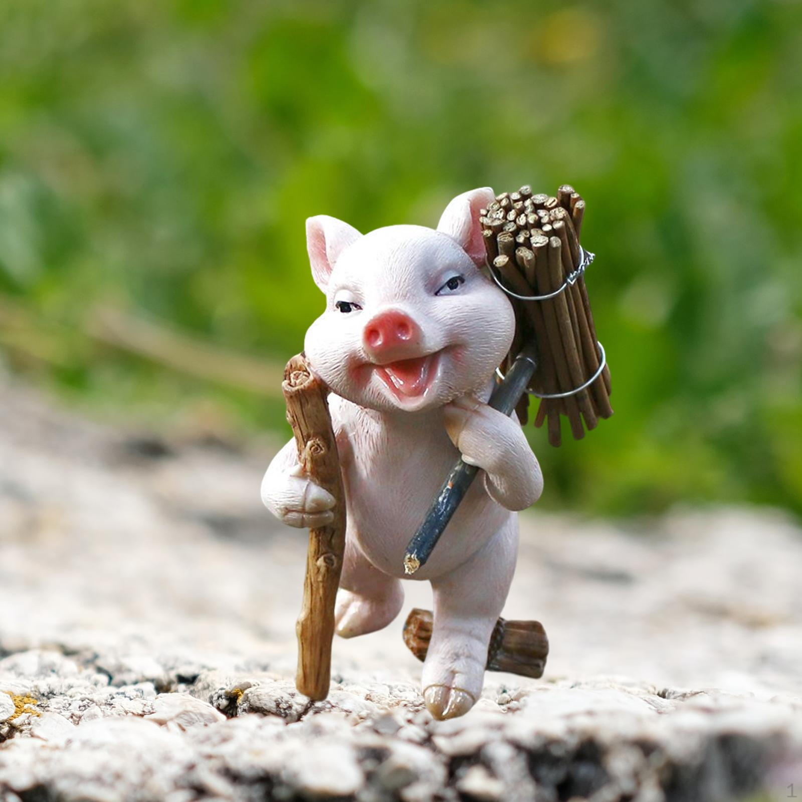 Очаровательная фигурка свиньи Миниатюрная скульптура Милый поросенок Садовый декор Firewood 9.5x5.5cm