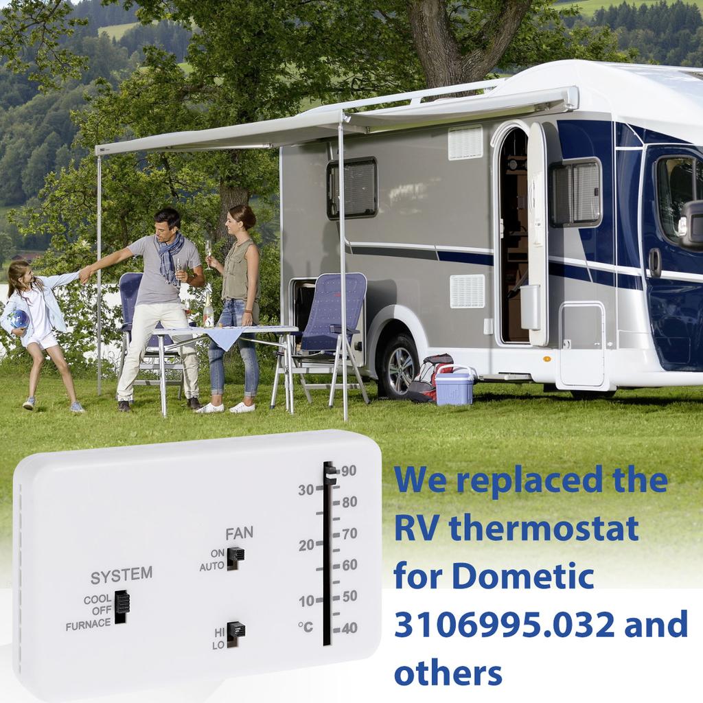 Sada náhradního analogového termostatu RV Camper Thermostat se 2 šrouby a 2 gumami pro Heat Cool Camper RV