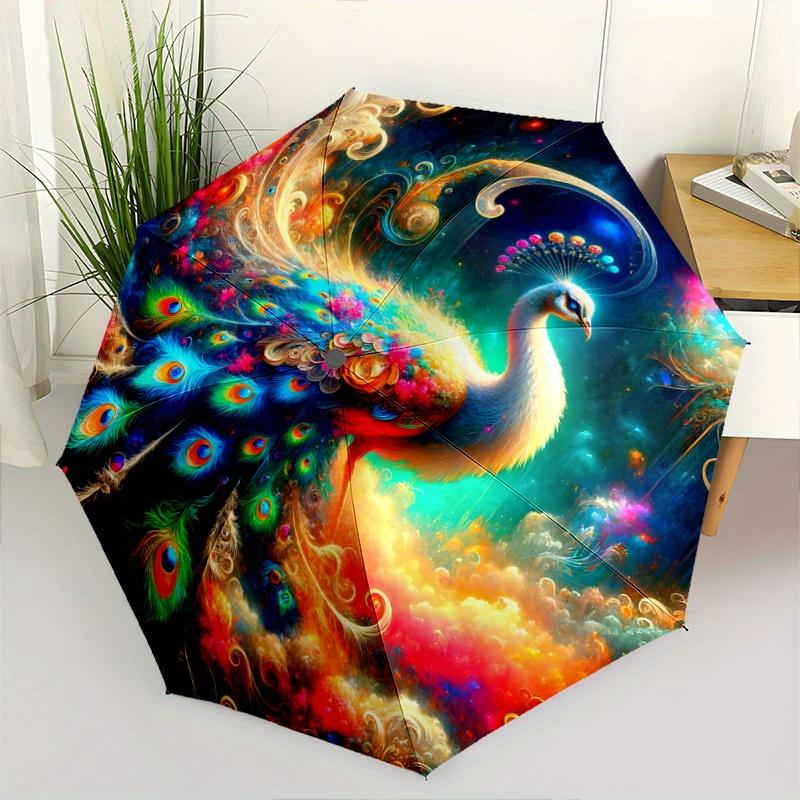 1pc Peacock in a Vibrant Dreamlike Landscape Pattern Automatic Umbrella is Fashionable and Good-Looking,  Suitable for Travel and Daily UseN072