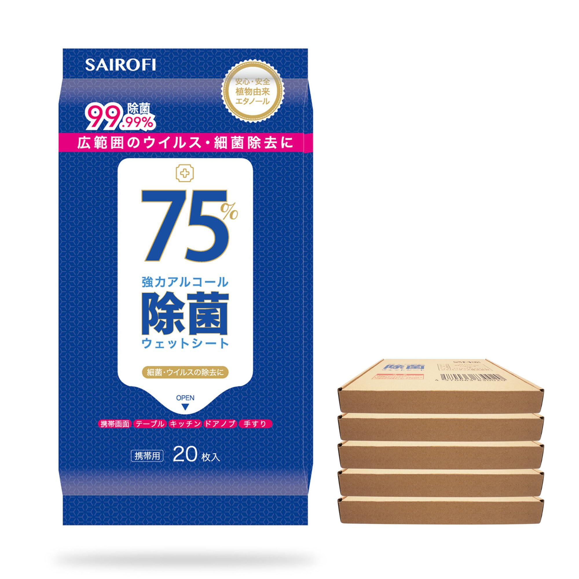 

Купить набор дезинфицирующих влажных листов на спиртовой основе, содержащий высококонцентрированное средство для борьбы с вирусами, 20 листов [набор из 6] EX, этанол растительного происхождения, 75% спирта,