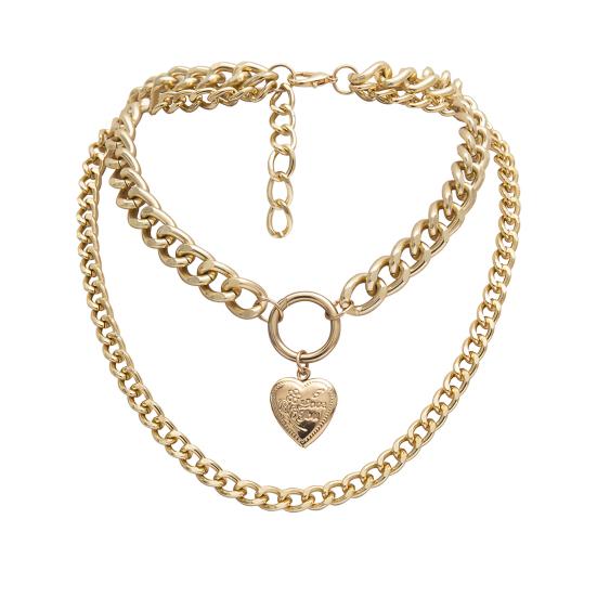 

Necklace Thick Chain Double Layer Alloy Love Heart Pendant Choker Necklace for Date золотистый