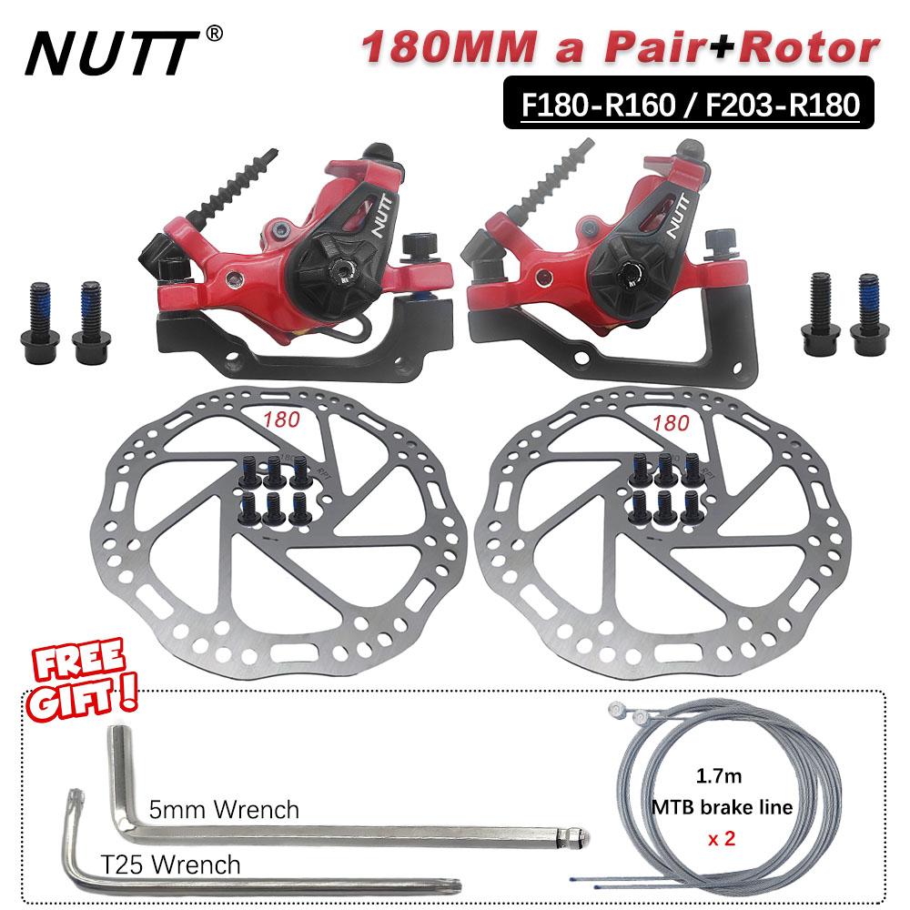 NUTT MTB Mountain Bicycle Discs Brake Red Color Brakes Line Caliper 160MM Disk 180MM Rotor For BMX Scooter Front Rear Bike Parts