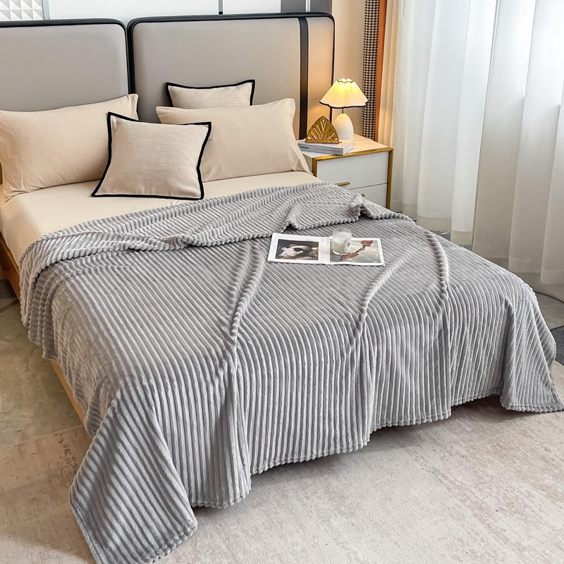 Gray Striped Autumn Throw Blanket Soft Solid Color Winter Bedroom Warm Bed Blanket Home Hotel Travel Portable Blankets Full Size