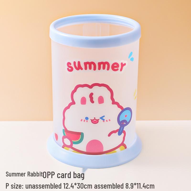 Creative Foldable Cartoon Pen Holder - Round Plastic Desktop Storage for Office & Study