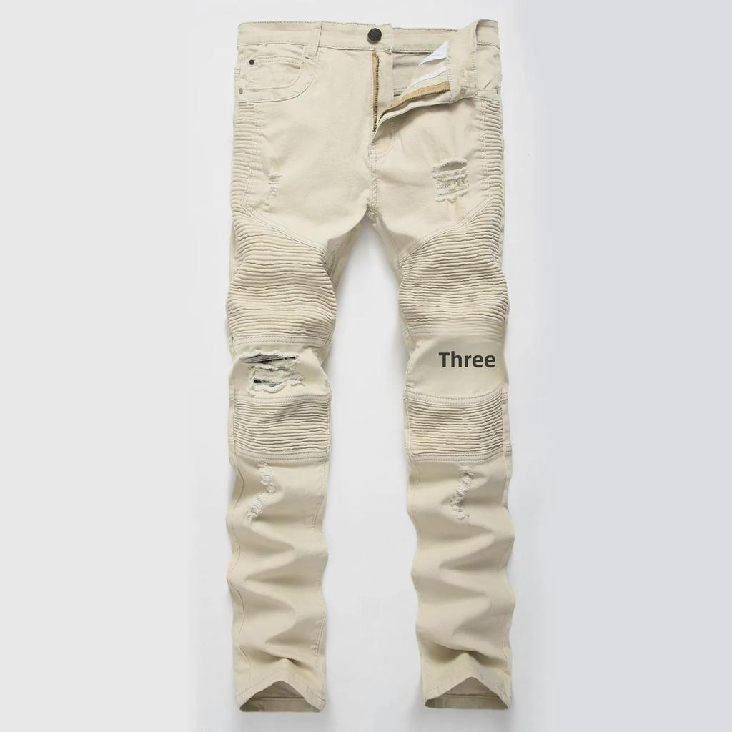 Crossover Evropský a Americký Street Style Slim Fit Džíny Motorkářské s Rozparky pro Muže