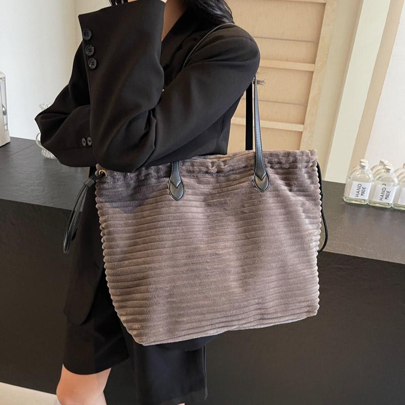 Corduroy Bag Women's Drawstring Shoulder Bag Commuter Tote Bag