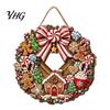 Rustic Holiday Wall Hanging Decor Gingerbread Man Wreath Wooden Sign for Front Door, Retro Christmas Plaque with Seasonal Festive Entryway Candy Cane