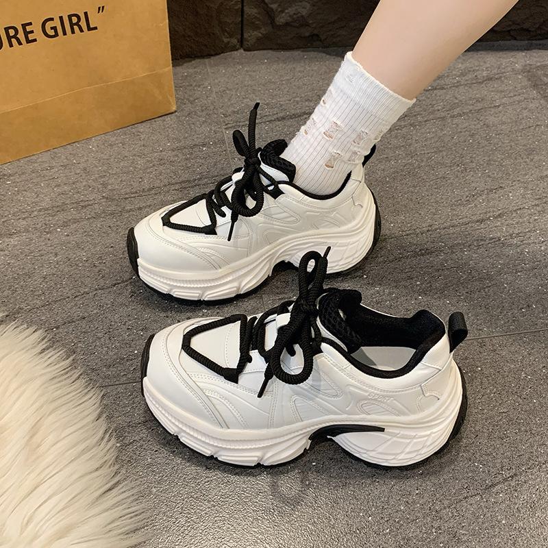 Premium braune Dad-Schuhe Damen 6 cm Höhenzunahme dicke Sohle keine müden Füße 2025 neu Herbst vielseitig Sport und Freizeit