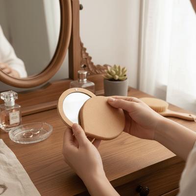 Foldable Wood Makeup Mirror Rotatable Small Mirror Portable Pocket Mirror Outdoor