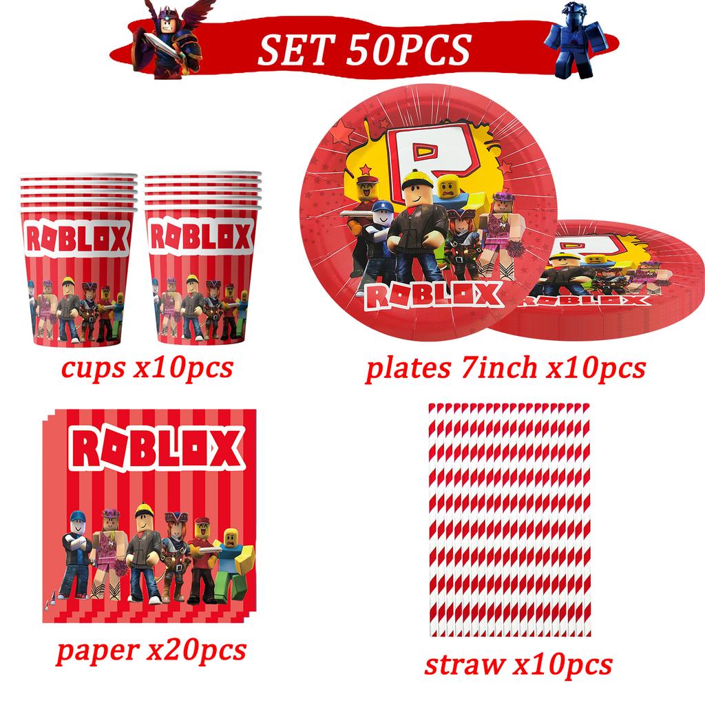 Roblox Birthday Party Decorations Supplie Celebration Disposable Tablecloth Cup Plate Baby Shower banner set Entertaining Play Safe Kid Friendly Fun