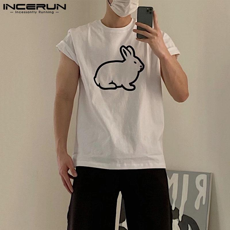 

INCERUN Летние мужские свободные футболки с короткими рукавами и принтом