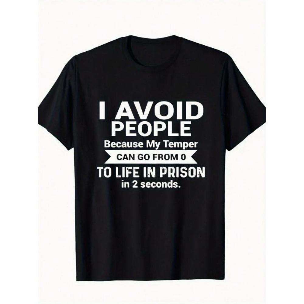 

European Sizes Men s Black Graphic T-Shirt - _I Avoid People_ Funny Print, Round Neck Short Sleeve, Breathable & Soft Casual Sportswear, Regular Fit S чёрный