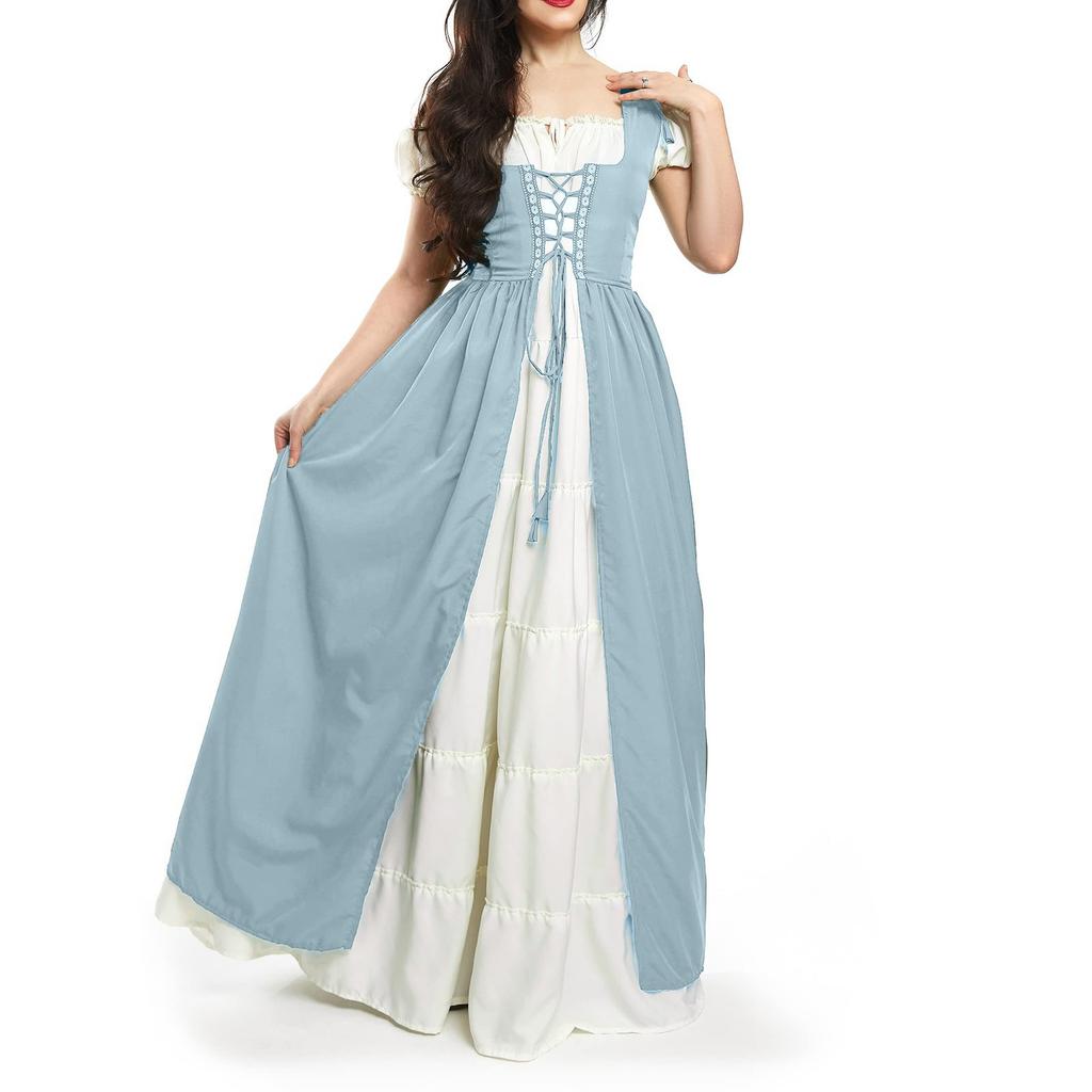 Damen Einfarbiges Kleid Taille Quadratischer Kragen Zweiteiliges Cos-Kleid