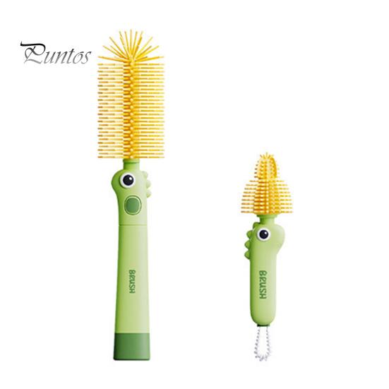 

2 шт./набор силиконовых щеток для чистки с изгибом на 90 градусов, 3-в-1 функции, щетка-спуджер с длинной ручкой, щетка для чистки бутылок зелёный