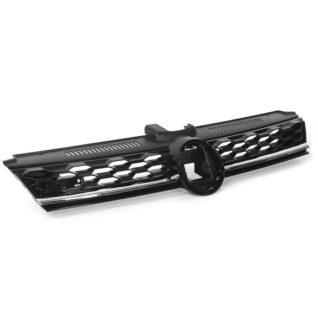 Gloss Black Lighting Package Honeycomb Grille Grills with Chrome Strip Replacement for MK7.5 GTD 2017‑2020
