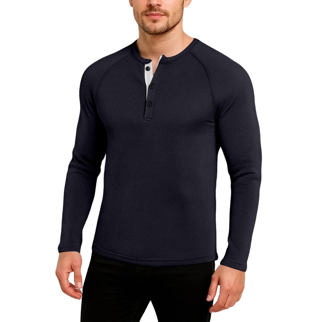 Men's Casual Solid Color Buckle Quick Dry Shoulder Long Sleeved