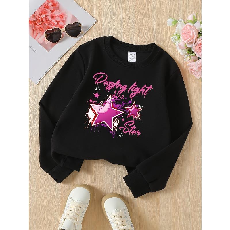 Girls Crew Neck SweatshirtDazzling Light Star Pattern, Soft Cozy Pullover, Warm Casual Outfit for Autumn & Winter