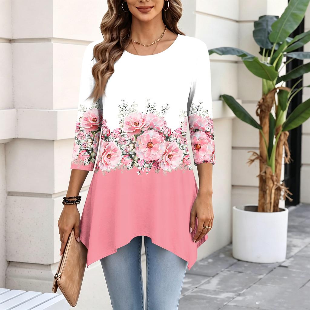 Women's Fashion Casual Three-Quarter Sleeve Pullover Top for Everyday Wear