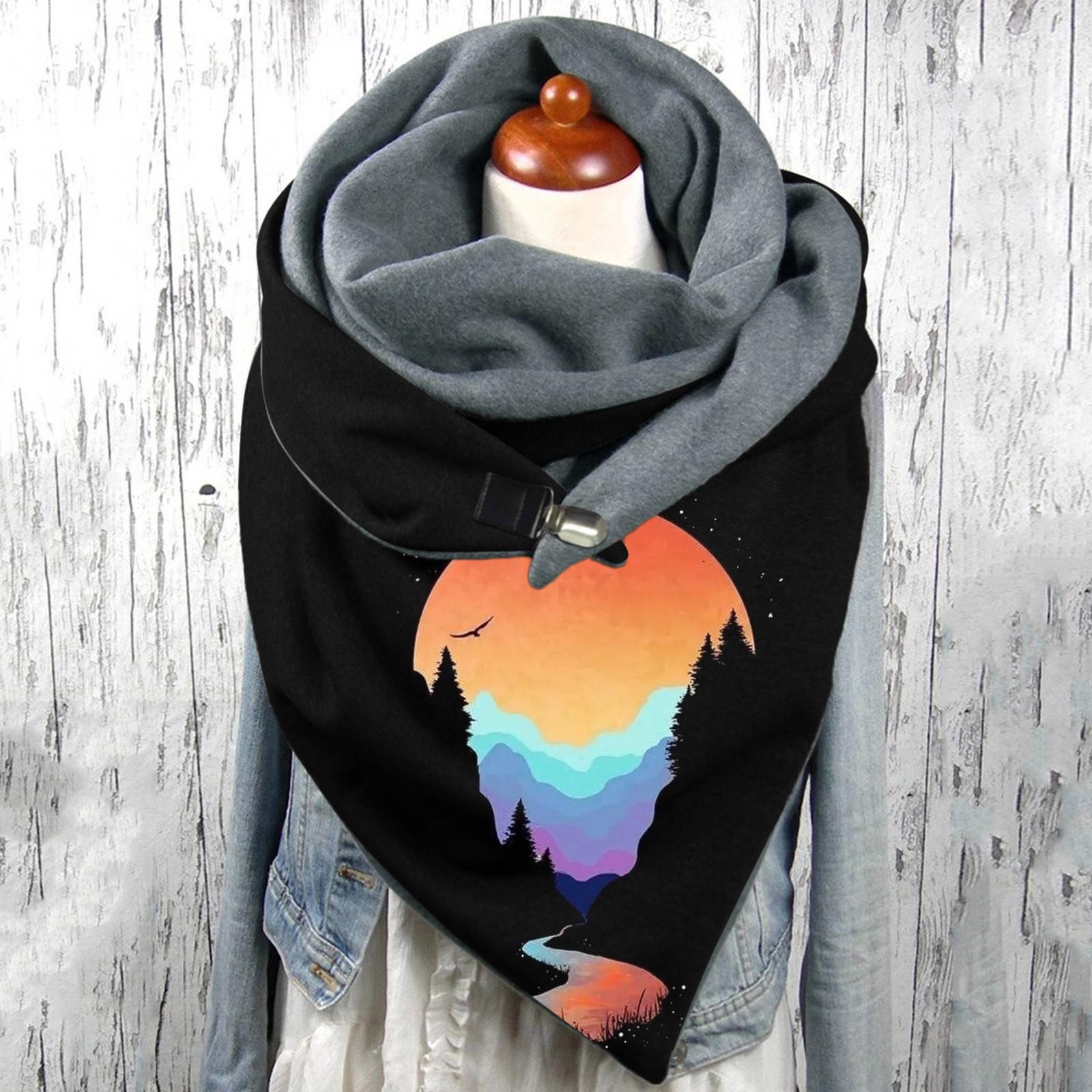 

Unisex Scarf Printed Button Scarves Wrap Soft Warm Windshield Scarf One Size
