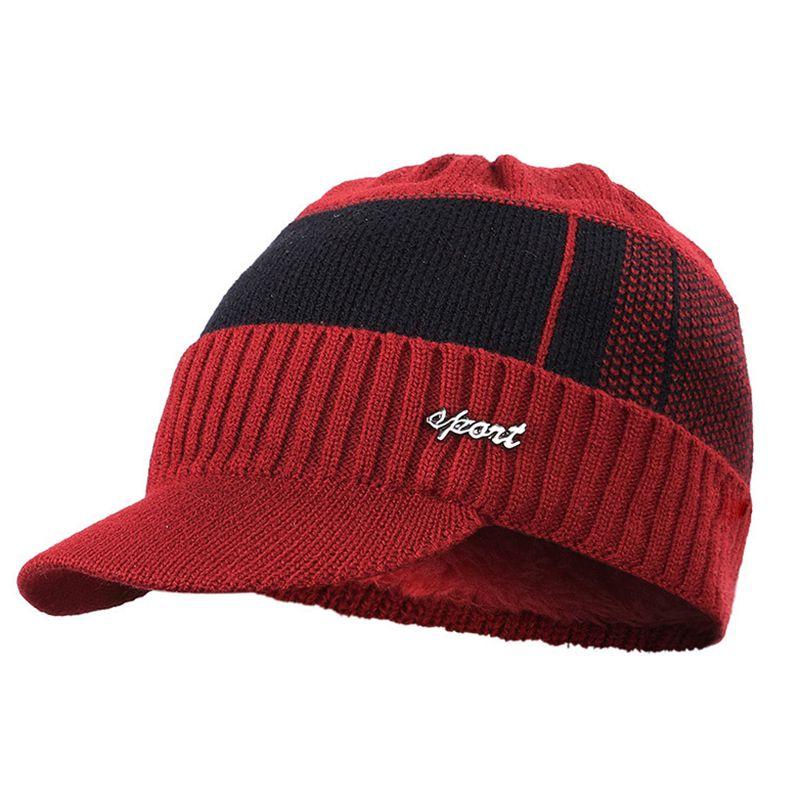 Soft Men Unisex Winter Warm Hat Knit Visor Beanie With Cozy Fleece Lining**