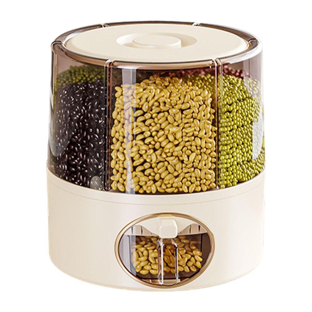 6-Grid Design Rice Dispenser One-Click Output Rotating Rice Bucket Airtight Barrel Home Use
