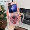 Case for Samsung Galaxy Z Flip7 6 5 4 3 with Kickstand & Detachable Crystal Beaded Wrist Strap Shockproof Bling Cover Phone Bumpers