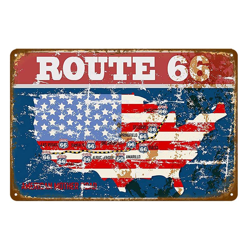 Vintage Route 66 Metal Sign House Plaque Metal Poster Tin Sign Plate Wall Posters Retro Aesthetic Room Decor Wall Art Decoration
