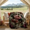 Roses Garden Print Flannel Blanket, Soft Warm Lightweight Throw Blanket for living Room,Sofa Bed Camping office