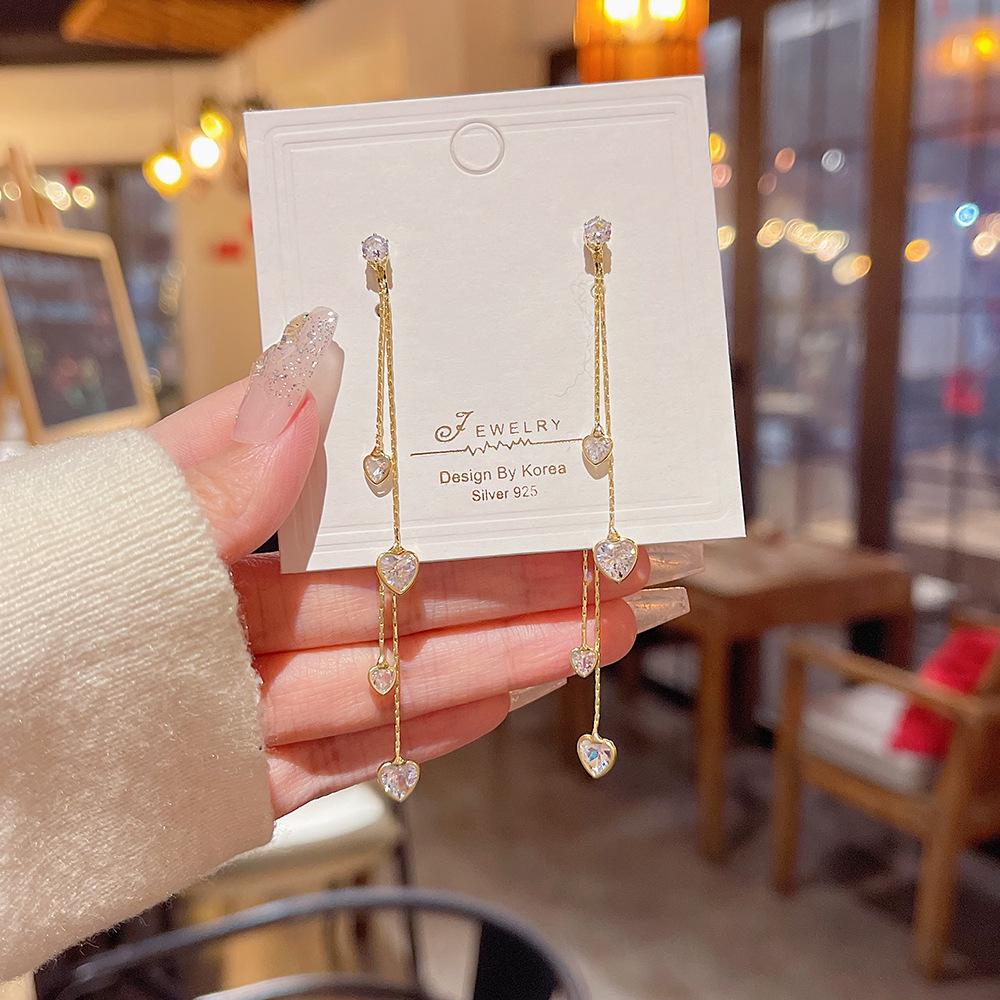 Koreanische Socialite Leichter Luxus Quastenohrringe – Herbst/Winter Silber Stecker für Damen
