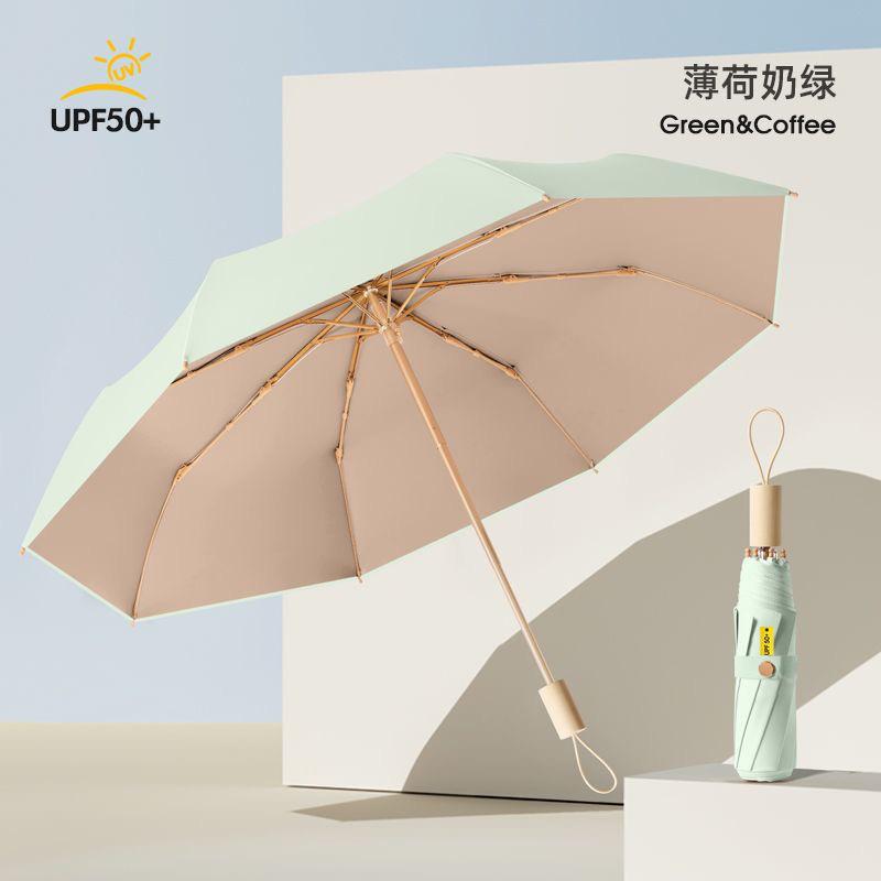 Umbrella Large Thickened Weather and Rain Sunscreen UV Protection Folded Titanium Silver Parasol Double Layer Umbrella Wholesale