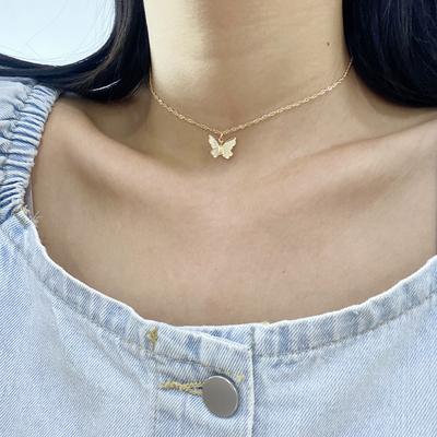 Jewelry, Minimalist Thin Chain, Single-Layer Collarbone Chain Necklace, Temperament Super Fairy Butterfly Necklace Choker