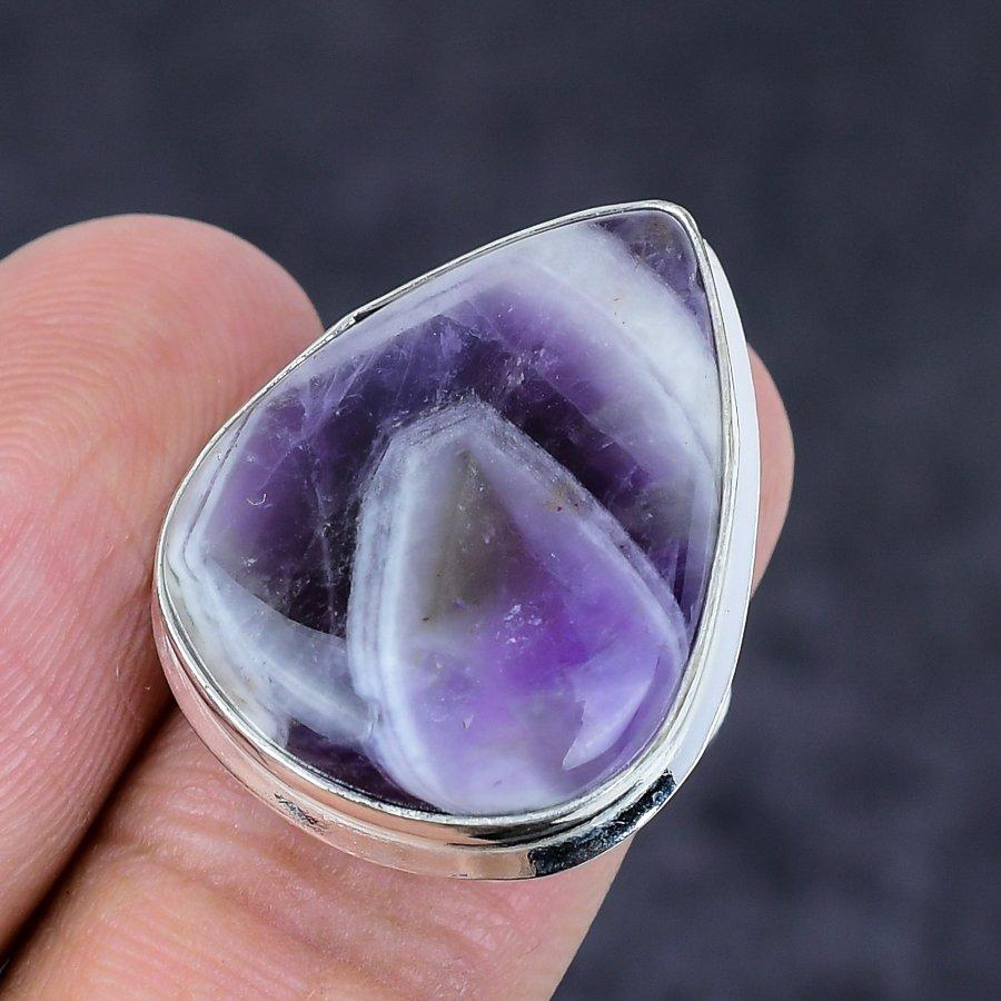 Natural Chevron Amethyst Gemstone 925 Sterling Silver Jewelry Ring Size 6 O7j30