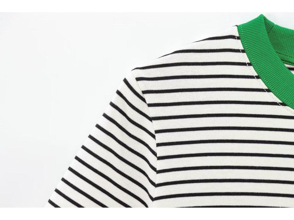 Spring 2025 Women's Fashion European & American Color Block Round Neck Short Sleeve T-Shirt