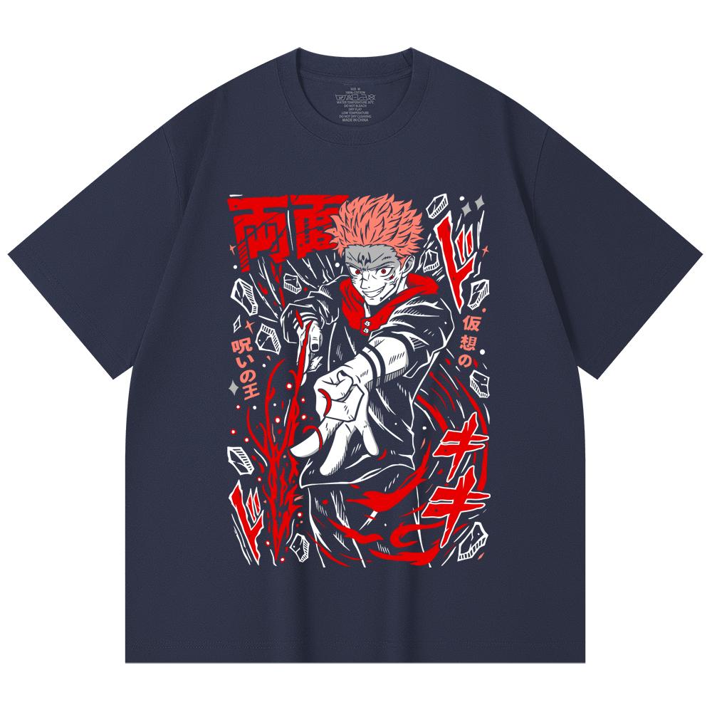 230 Gsm 100% Cotton Jujutsu Kaisen V31 Sukuna Print Unisex Heavy Cotton T Shirt