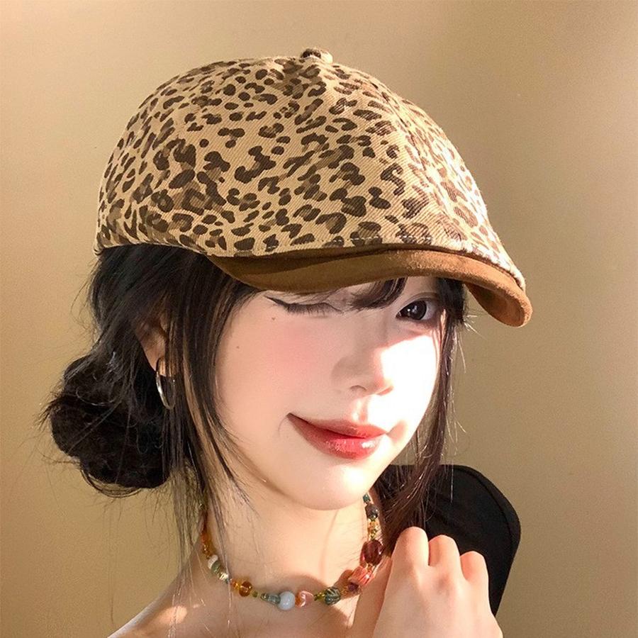 Vintage American Leopard Print Forward Cap Headband Women's Autumn Spring Versatile Beret Hat Trendy