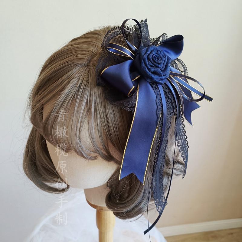 Original Lolita Headdress Lolita Flower Pills Dark Red Goth Flower Hair Accessories Flower Wedding Top Hat Hair Clip Brooch