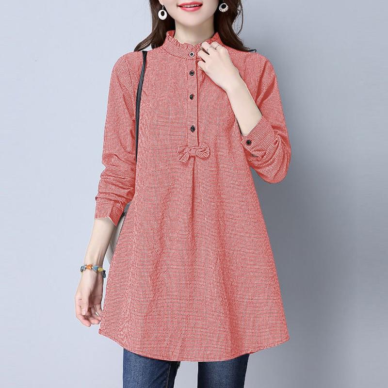 

ZANZEA Женская повседневная блузка с круглым вырезом и длинными рукавами в клетку 5XL красный