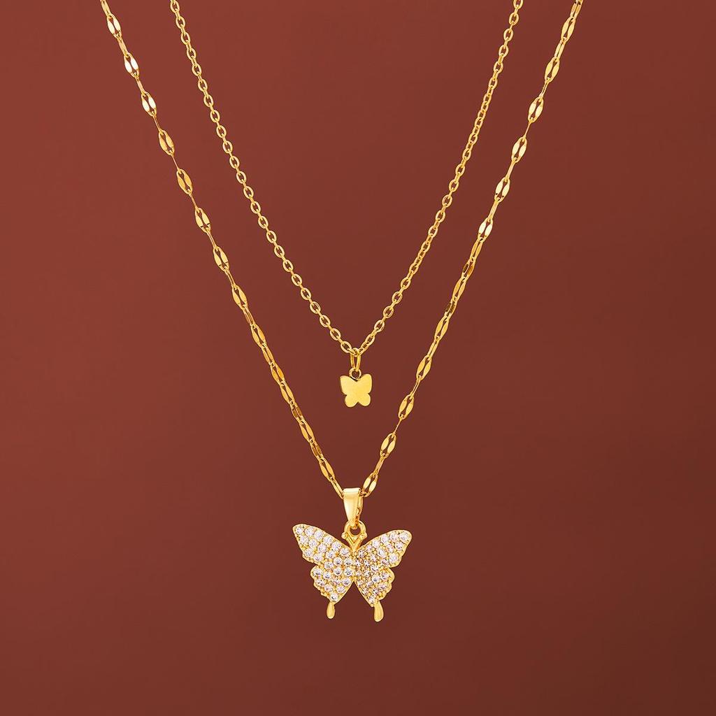 Chic Non-Fading Titanium Steel Necklace for Women with Unique Design and Sparkling Copper Pendant