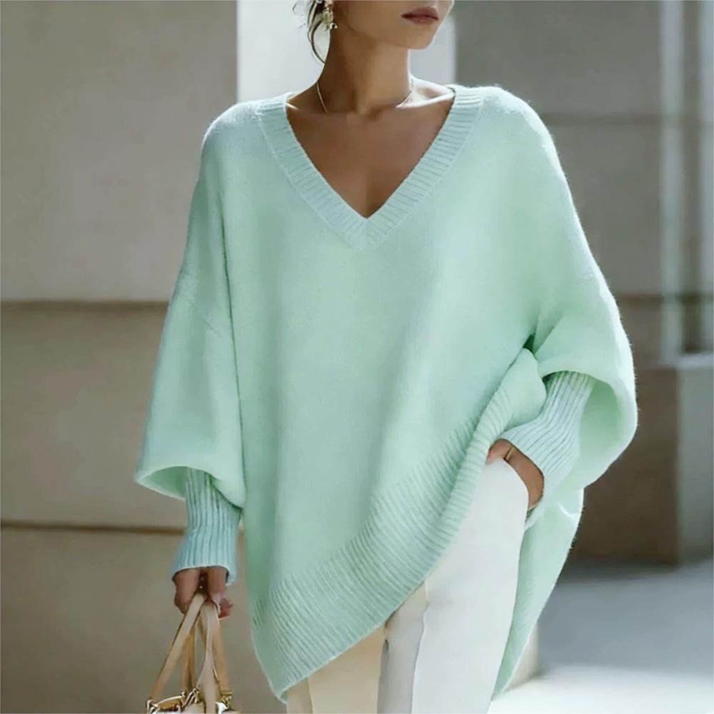 Women's Mid-Length V-Neck Long Sleeve Solid Color Knit Sweater, 2026 Collection