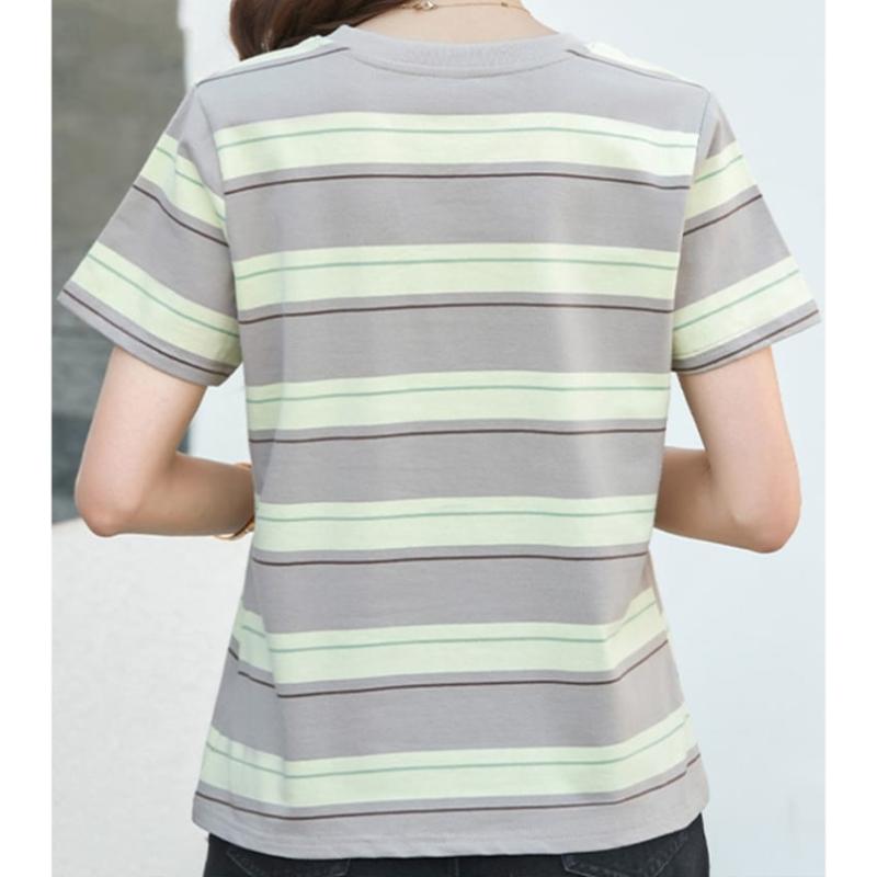 Navava Women Round Neck ShorT Sleeve STriped T shirT nT3353