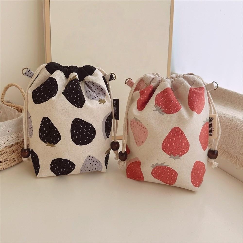 Lightweight Strawberry Drawstring Pouch Multifunctional Storage Pouch Data Cable Storage