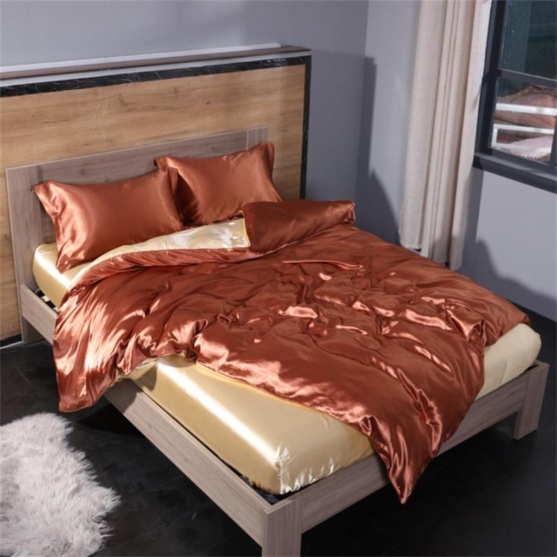 Luxury Mulberry Silk Bedding Set with Duvet Cover Fitted/Flat Bed Sheet Pillowcase Blending Silk Sheet Set Silky Satin Bedsheet