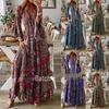 Bohemian Bell Sleeve V-neck Floral Vacation Maxi Dress