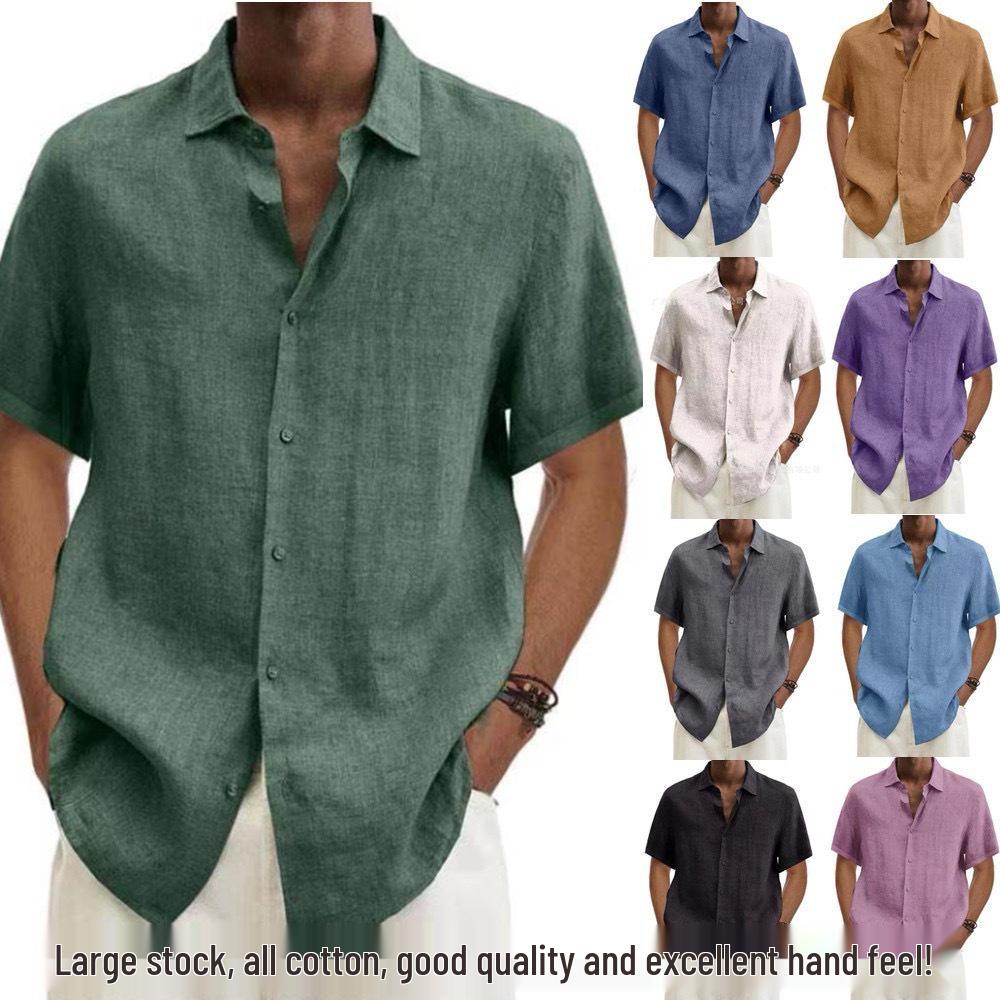 2025 Baumwolle Leinen Herren V-Ausschnitt Knopf Sommerhemd